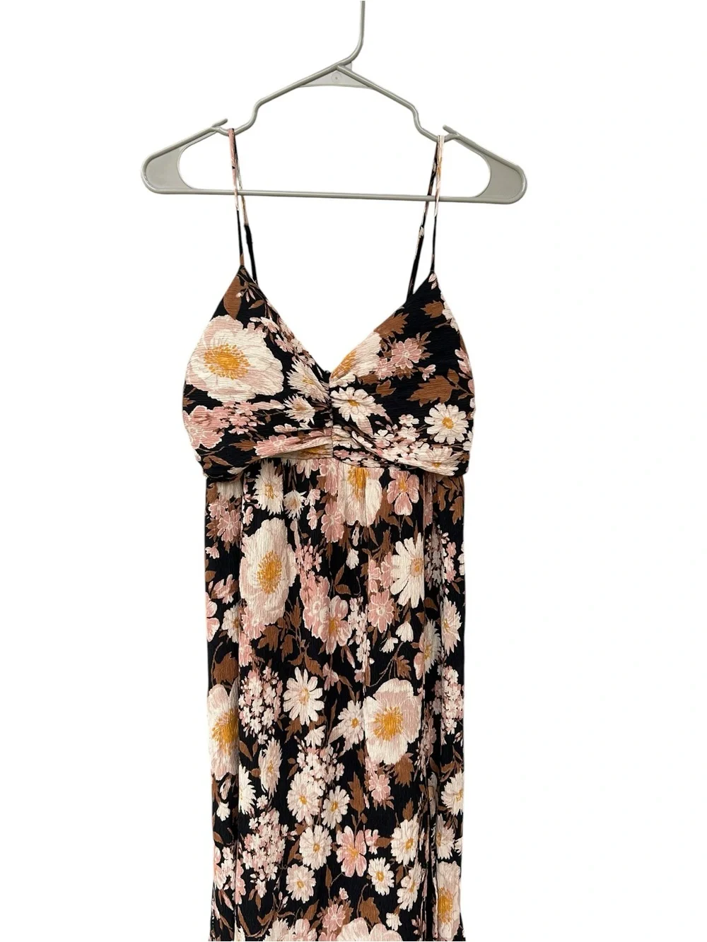 Abercrombie & Fitch Crinkle Textured Ruched Black Floral Maxi Dress - Size LT